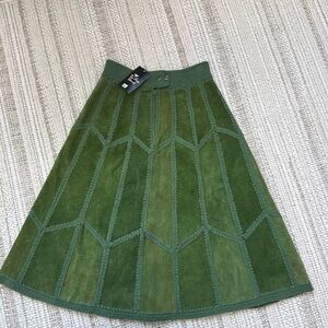 Womens Suede Leather Patchwork Maxi Skirt Crochet Detail Boho Festival Eternal